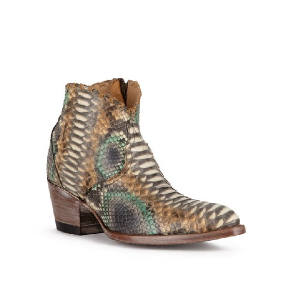 Allens Brand - Dixie Python - Almond Toe - Natural & Turquoise Women’s Size 8 - Picture 1 of 12